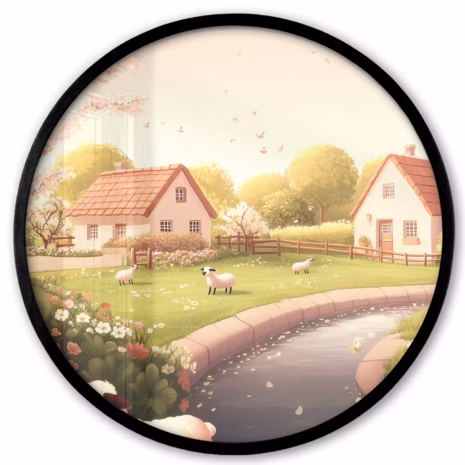 Ronde fotolijst - Schapen - Huisje - Platteland — 1