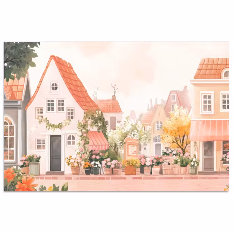 Poster – Bloemen - Huizen - Dorp — 1
