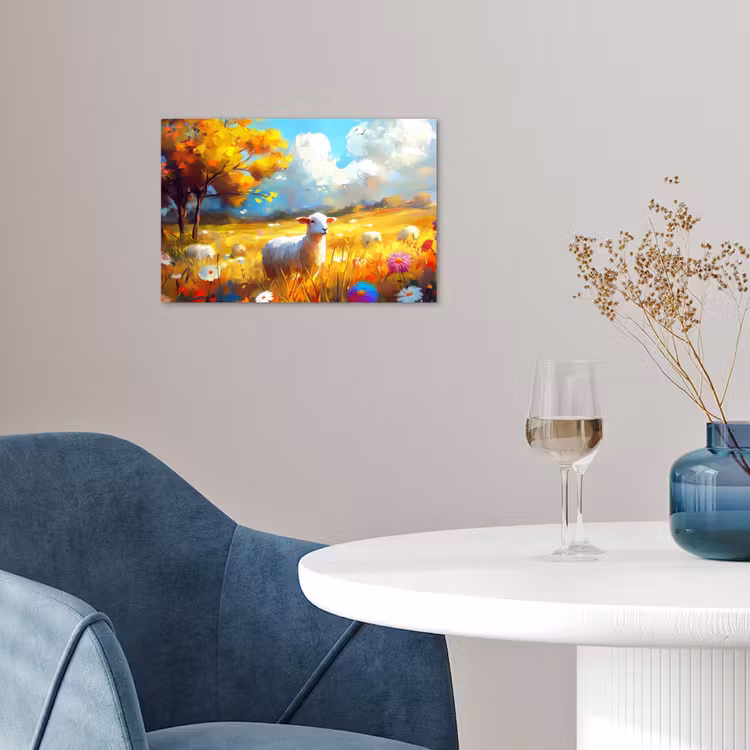 Poster – Schaap - Weide - Bloemen — 4