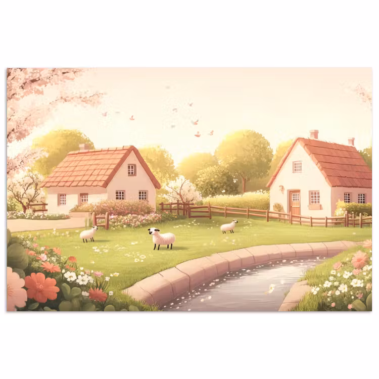 Poster – Schapen - Huisje - Platteland — 1
