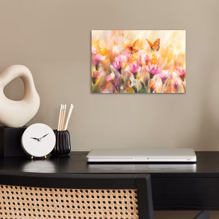 Poster – Vlinders - Oranje - Bloemen — 2
