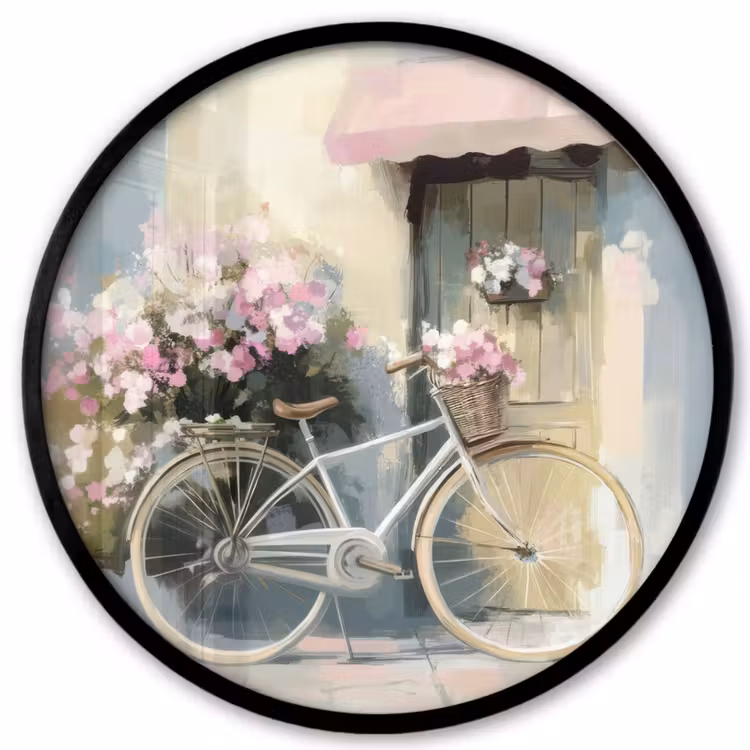 Ronde fotolijst - Fiets - Pastelkleuren - Bloemen — 1