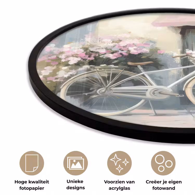 Ronde fotolijst - Fiets - Pastelkleuren - Bloemen — 2