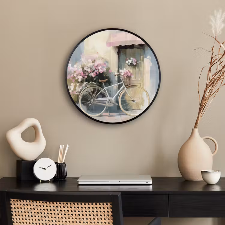 Ronde fotolijst - Fiets - Pastelkleuren - Bloemen — 3