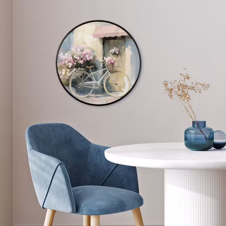 Ronde fotolijst - Fiets - Pastelkleuren - Bloemen — 4
