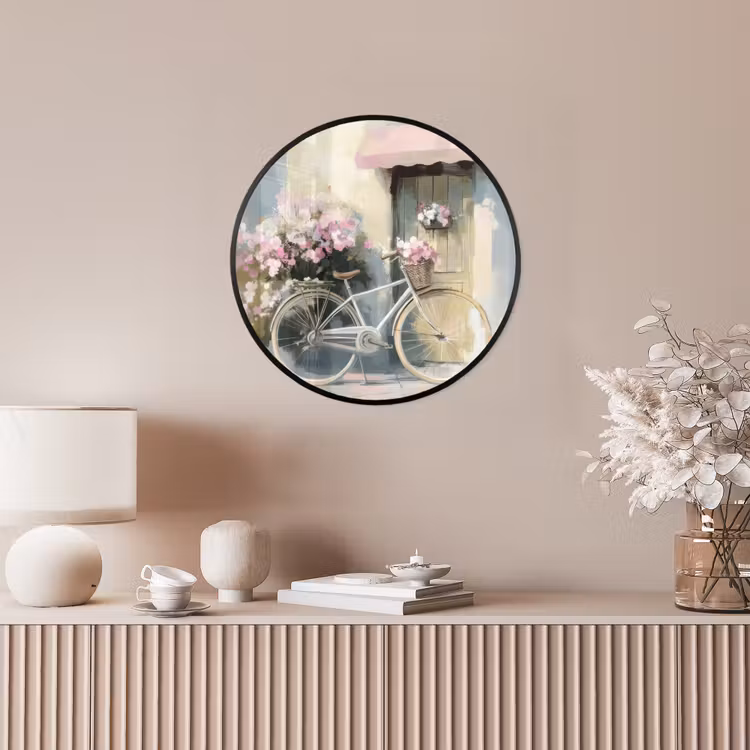 Ronde fotolijst - Fiets - Pastelkleuren - Bloemen — 5