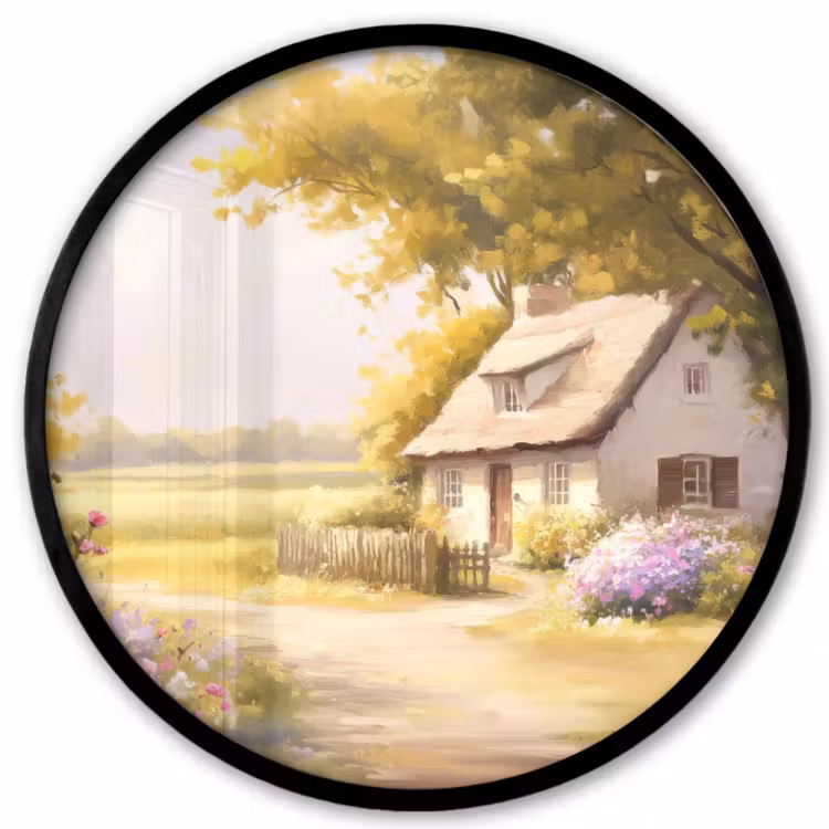 Ronde fotolijst - Huisje - Hout - Bloemen — 1