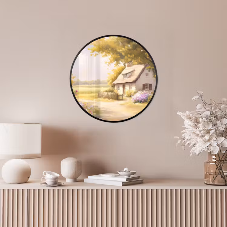 Ronde fotolijst - Huisje - Hout - Bloemen — 5
