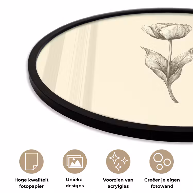 Ronde fotolijst - Illustratie - Tulp - Zwart — 2