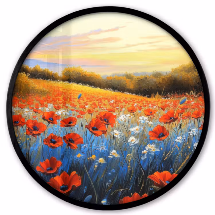 Ronde fotolijst - Klaproos - Bloemenveld - Kleurrijk — 1