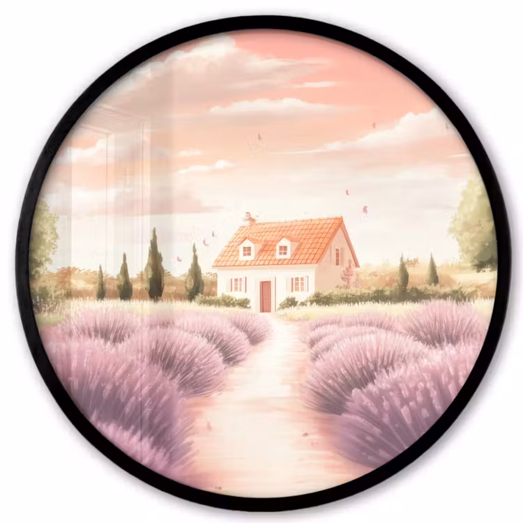 Ronde fotolijst - Lavendelveld - Huis - Paars — 1