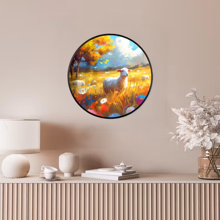 Ronde fotolijst - Schaap - Weide - Bloemen — 5