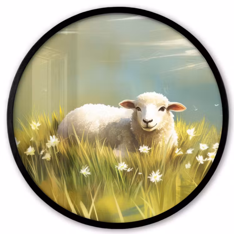 Ronde fotolijst - Schaap - Weide - Groen — 1