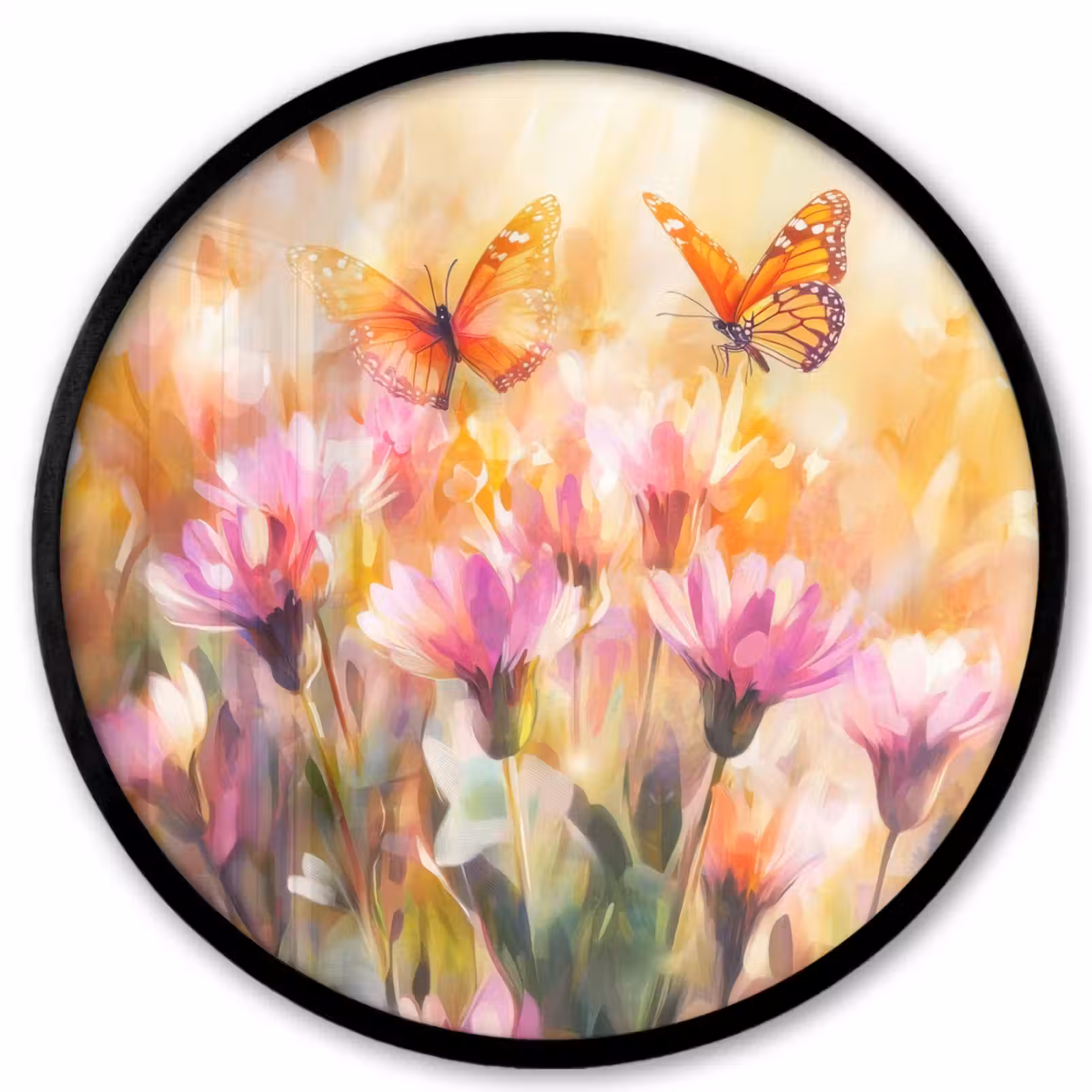 Ronde fotolijst - Vlinders - Oranje - Bloemen — 1