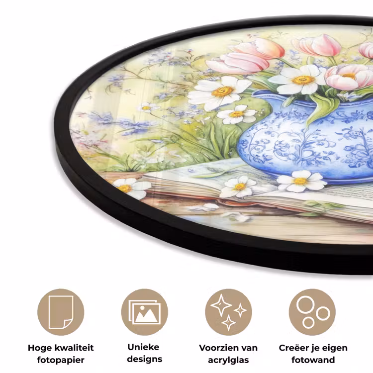 Ronde fotolijst - Vaas - Delftsblauw - Madeliefjes — 2