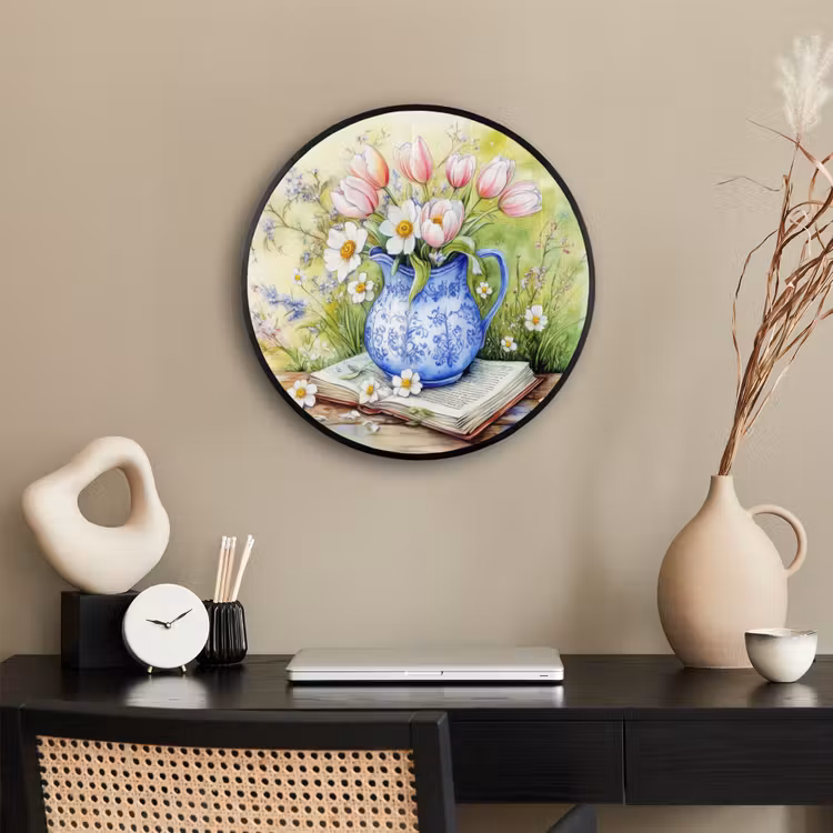 Ronde fotolijst - Vaas - Delftsblauw - Madeliefjes — 3