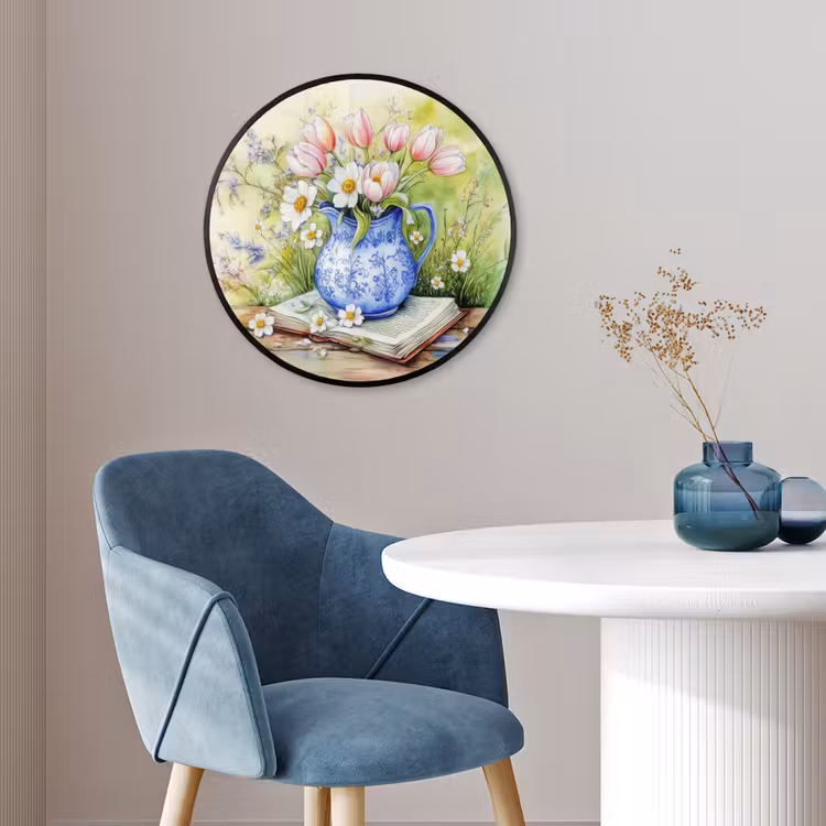 Ronde fotolijst - Vaas - Delftsblauw - Madeliefjes — 4