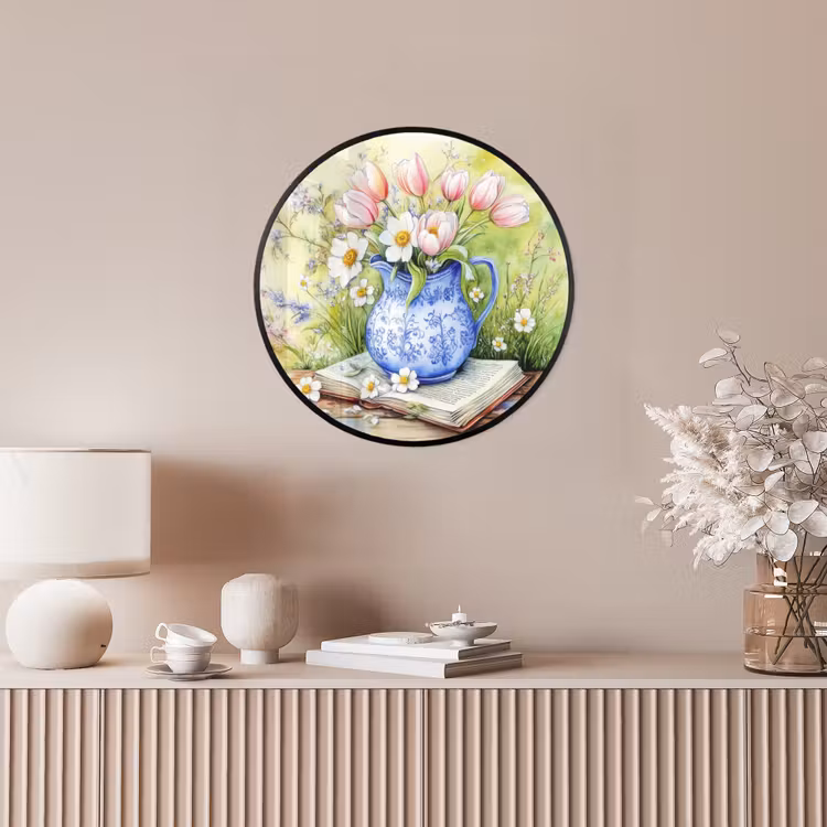 Ronde fotolijst - Vaas - Delftsblauw - Madeliefjes — 5