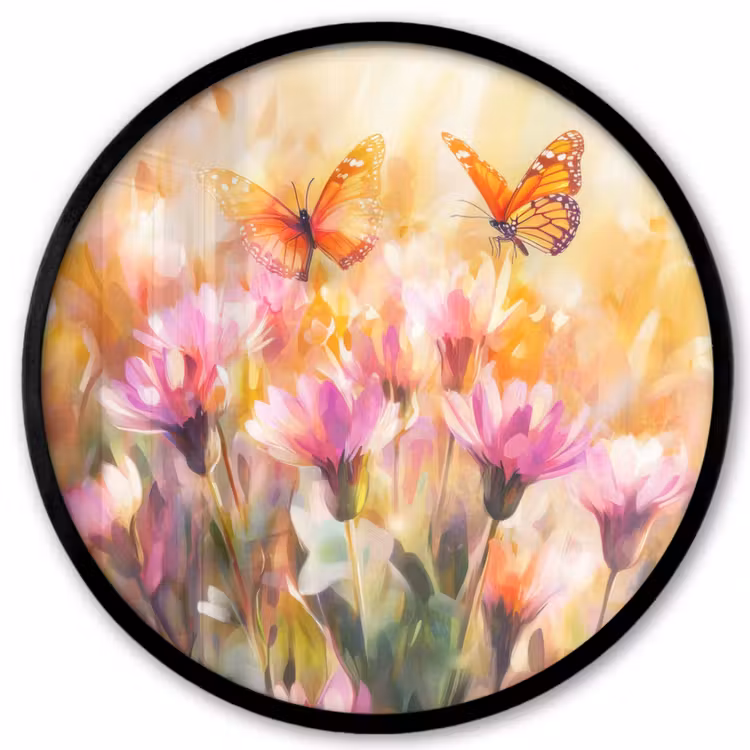 Ronde fotolijst - Vlinders - Oranje - Bloemen — 1