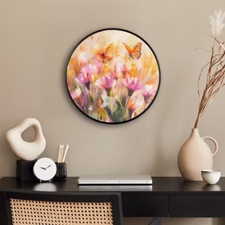 Ronde fotolijst - Vlinders - Oranje - Bloemen — 3
