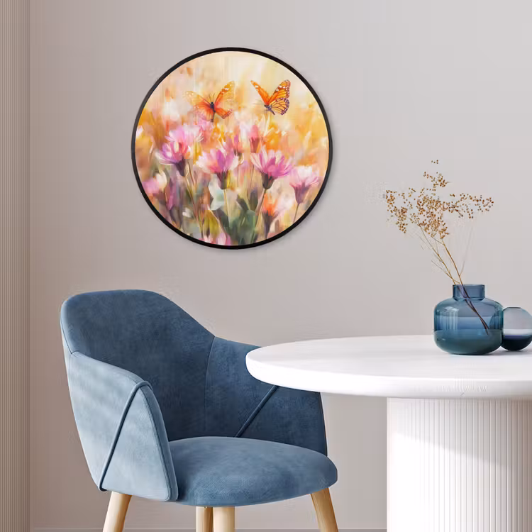 Ronde fotolijst - Vlinders - Oranje - Bloemen — 4