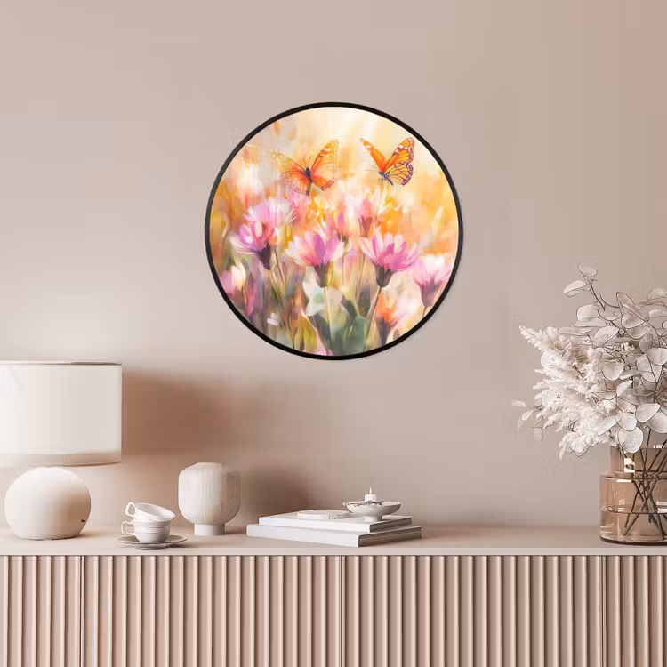 Ronde fotolijst - Vlinders - Oranje - Bloemen — 5