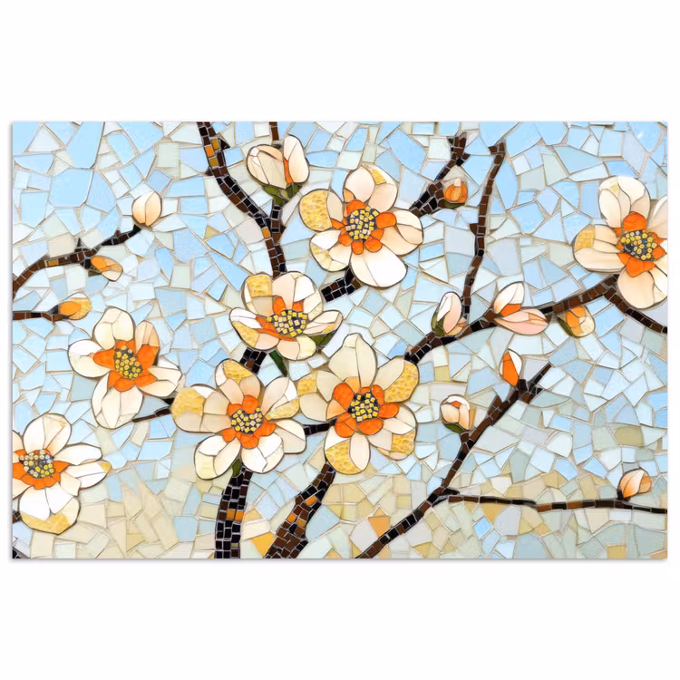 Poster – Bloesems - Wit - Mozaïek - Tak — 1