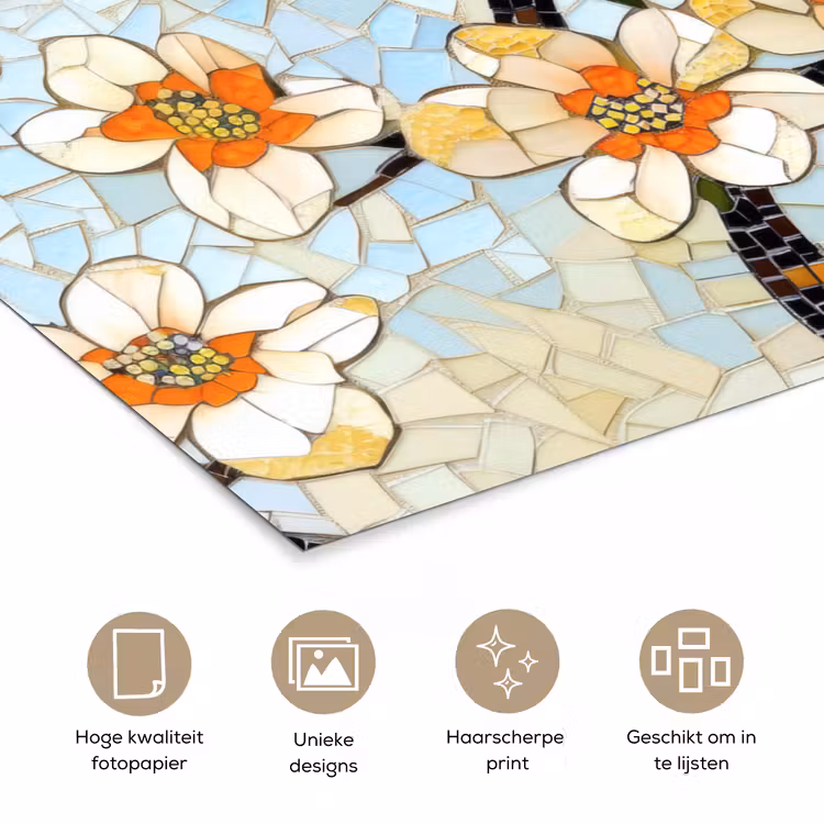 Poster – Bloesems - Wit - Mozaïek - Tak — 5