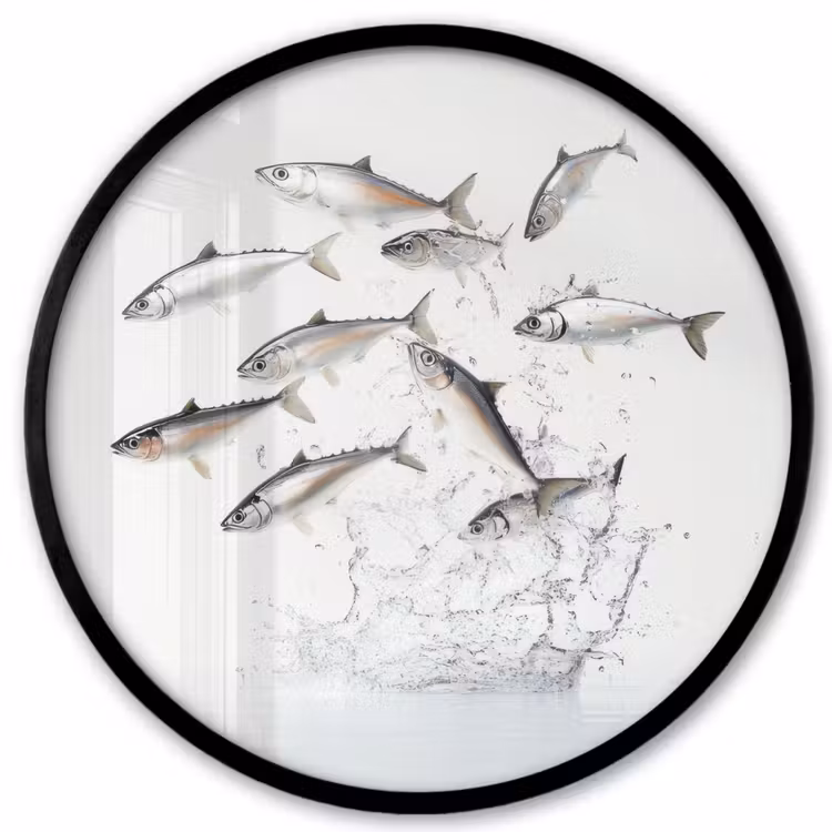 Ronde fotolijst - Vissen - Water - Wit — 1