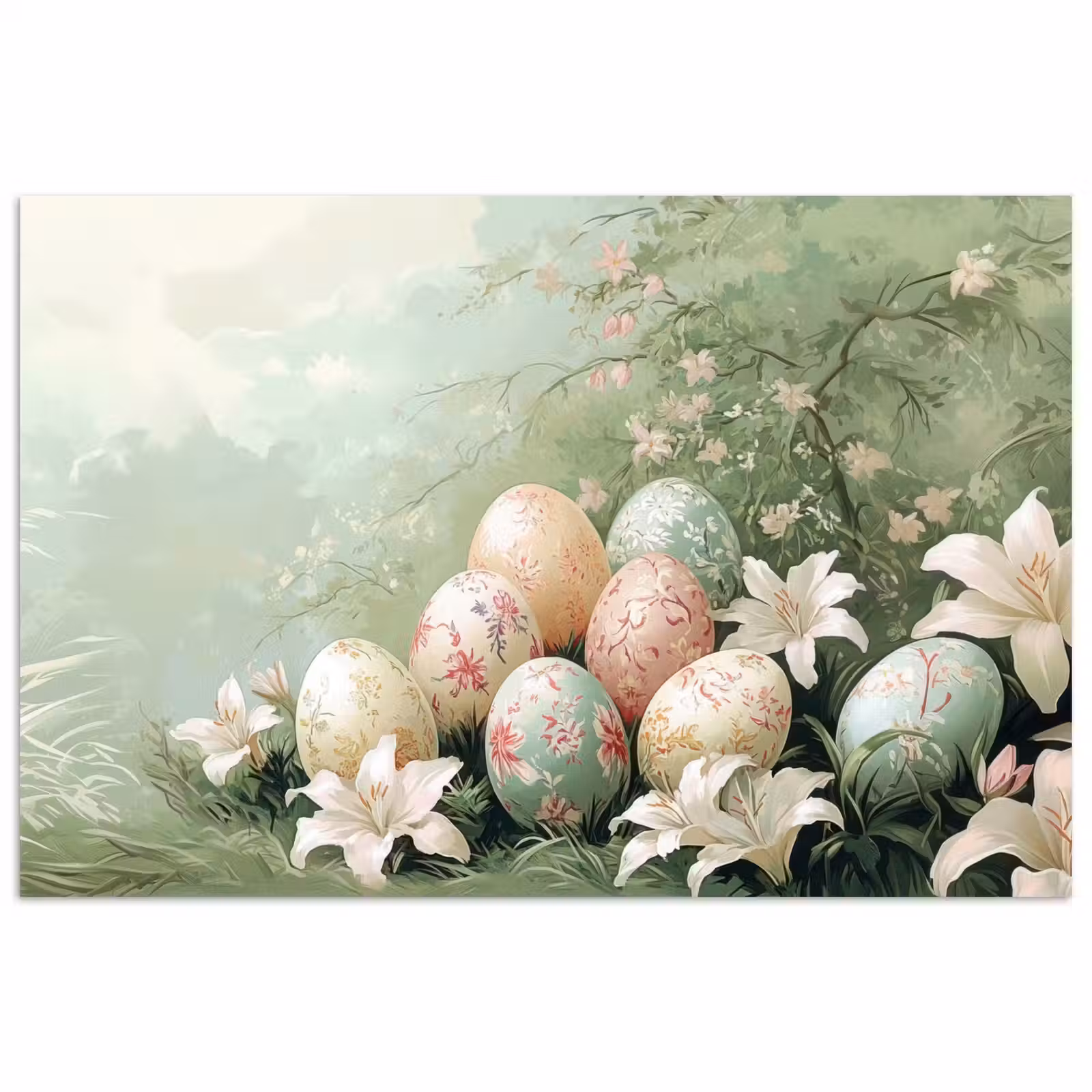 Poster – Paaseieren - Pasteltinten - Bloemen — 1