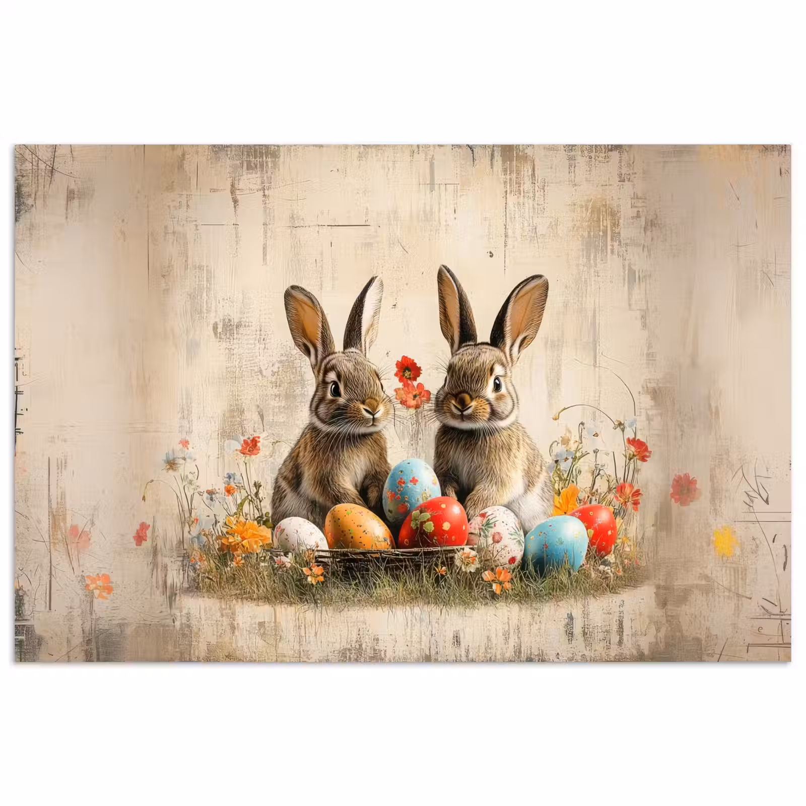 Poster – Konijnen - Bloemen - Eieren — 1