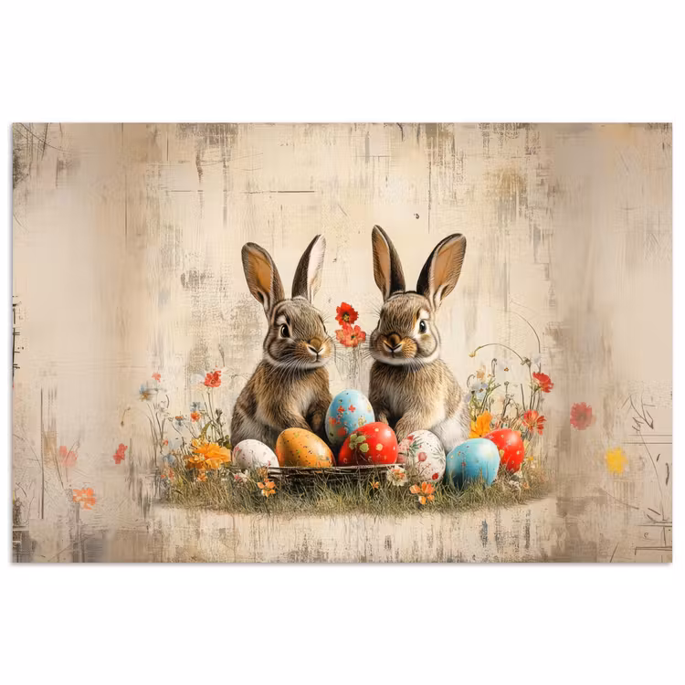 Poster – Konijnen - Bloemen - Eieren — 1