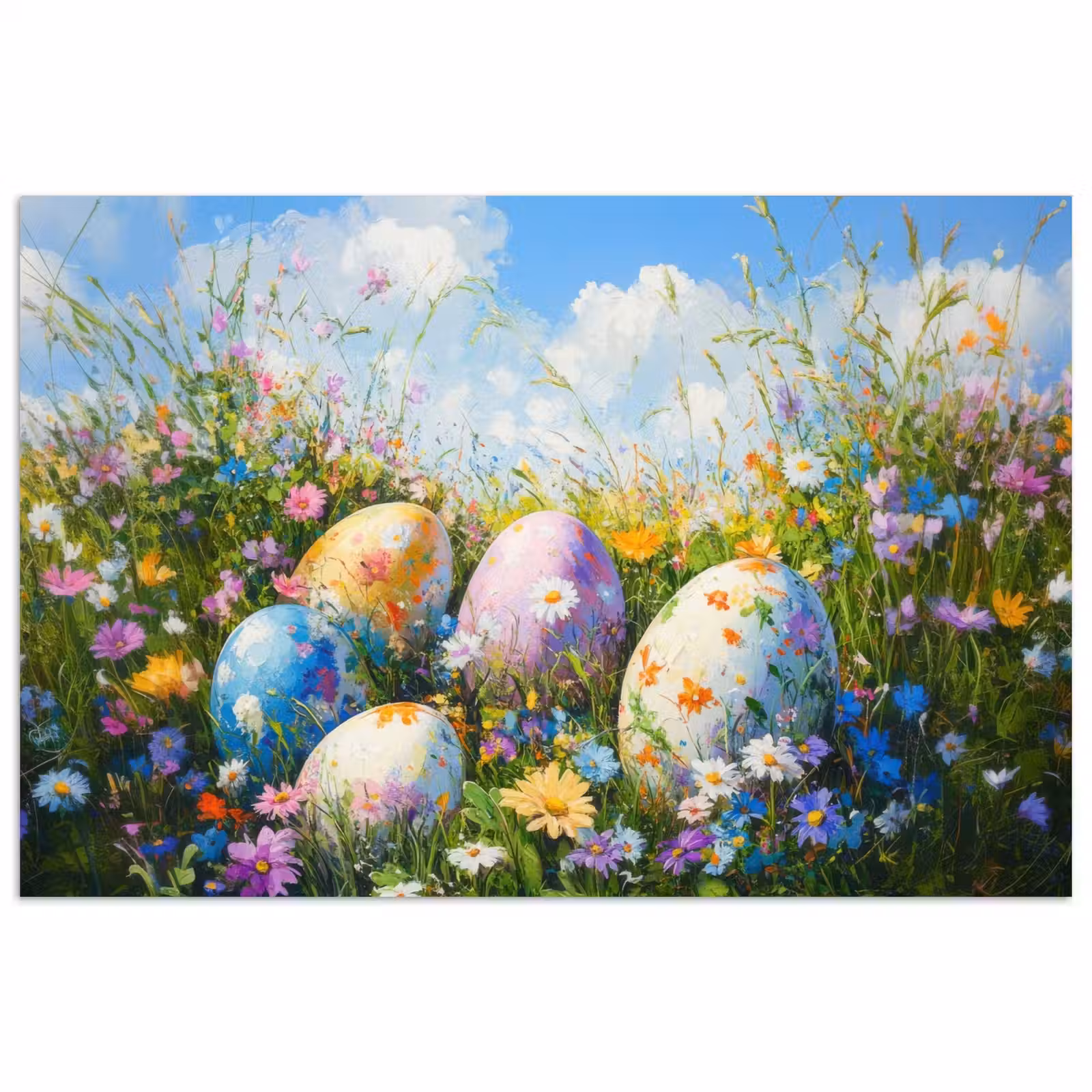 Poster – Grasveld - Eieren - Bloemen — 1