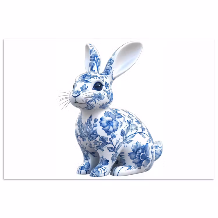 Poster – Delftsblauw - Haasje - Wit — 1