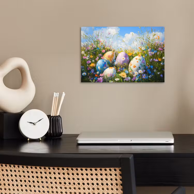 Poster – Grasveld - Eieren - Bloemen — 2