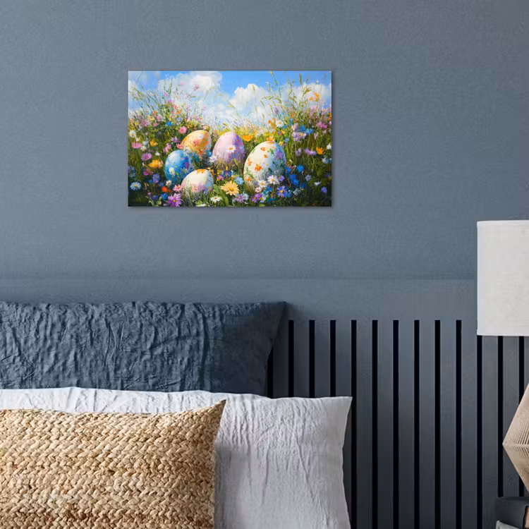 Poster – Grasveld - Eieren - Bloemen — 3