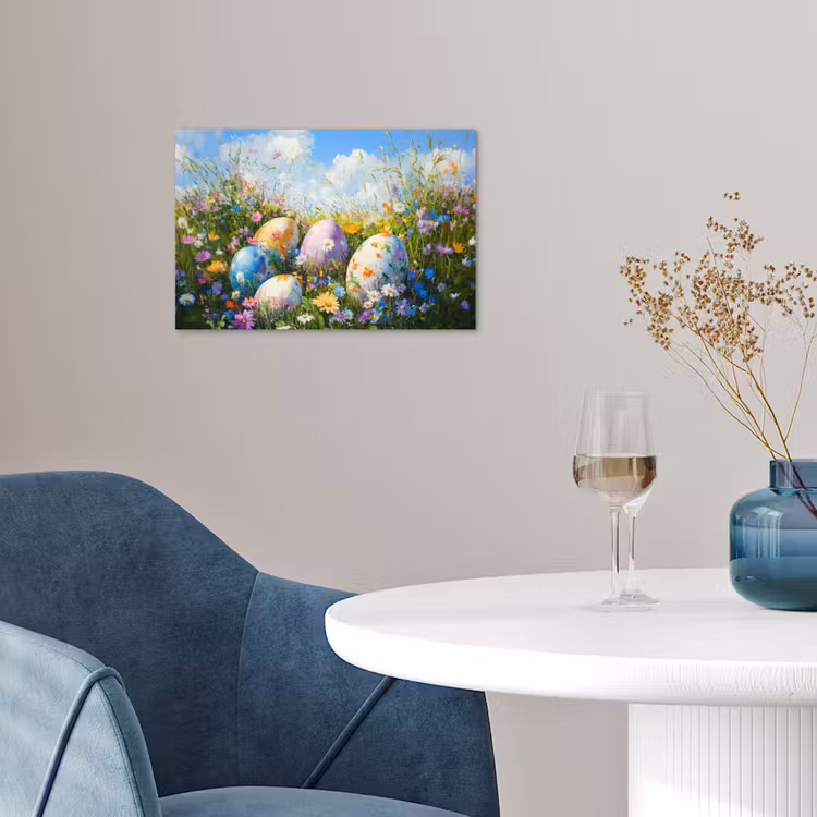 Poster – Grasveld - Eieren - Bloemen — 4