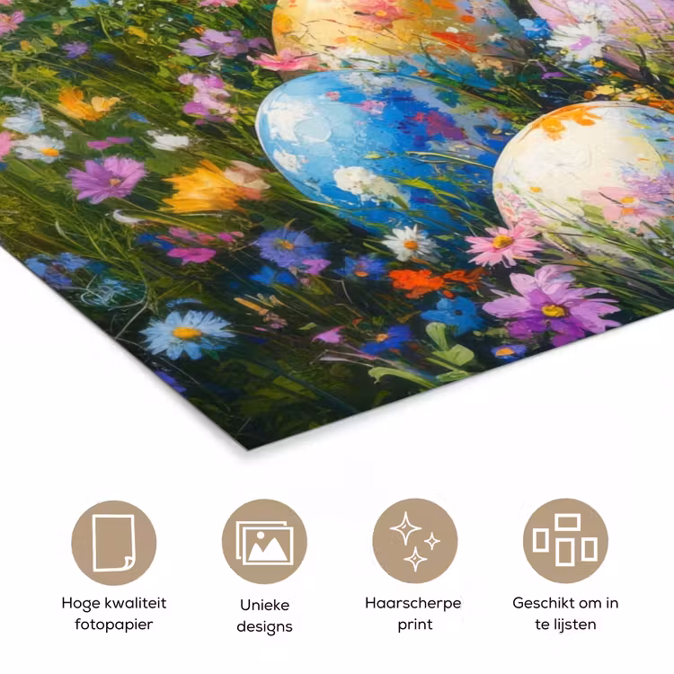 Poster – Grasveld - Eieren - Bloemen — 5