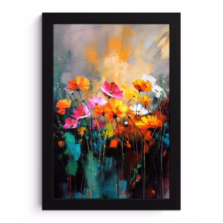 Poster met lijst - Felgekleurd - Bloemblaadjes - Abstract — 1