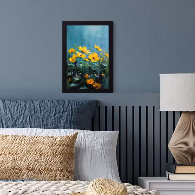 Poster met lijst - Penseelstreken - Bloemen - Felgeel - Abstract — 3