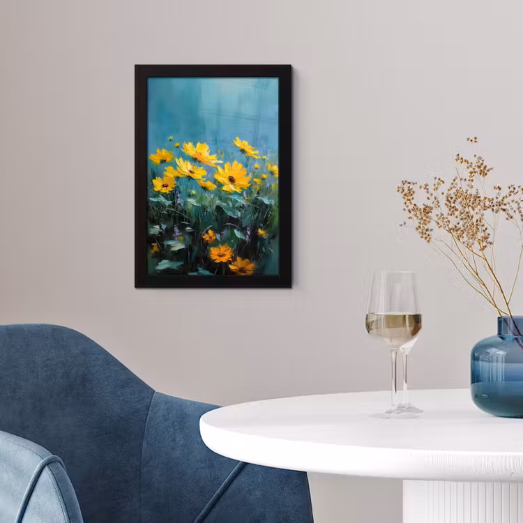 Poster met lijst - Penseelstreken - Bloemen - Felgeel - Abstract — 4