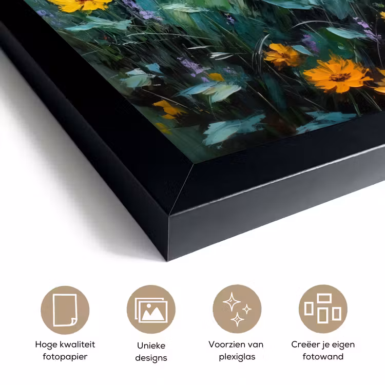 Poster met lijst - Penseelstreken - Bloemen - Felgeel - Abstract — 6