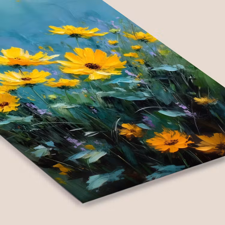 Poster met lijst - Penseelstreken - Bloemen - Felgeel - Abstract — 7