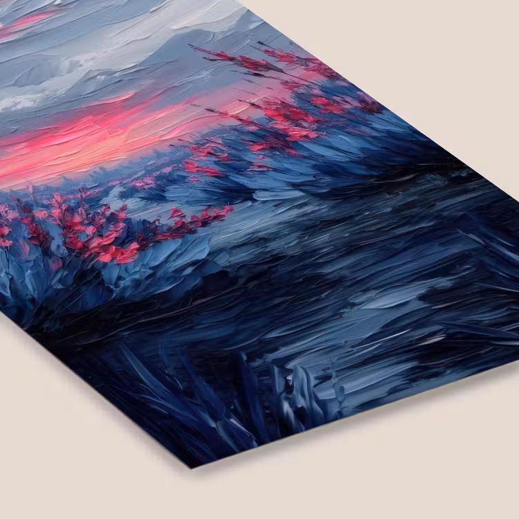 Poster met lijst - Schilderij - Zonsondergang - Bloemen - Rivier — 7