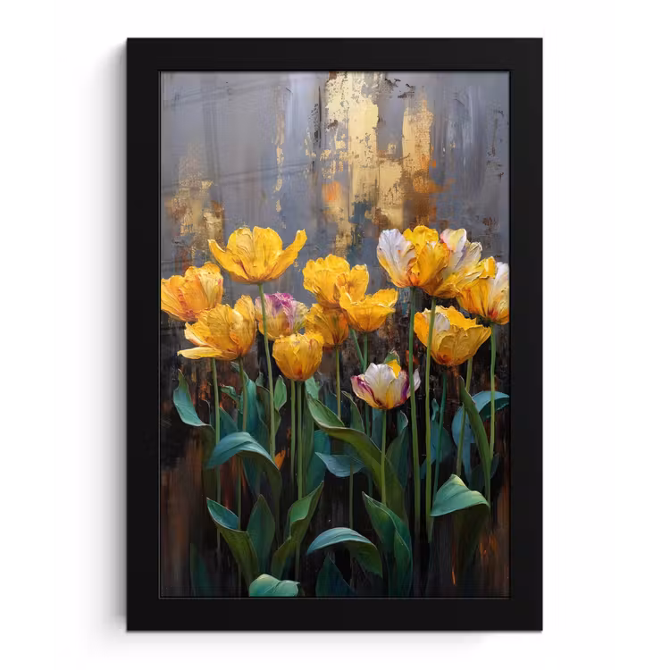 Poster met lijst - Tulpen - Geel - Penseelstreken - Abstract — 1