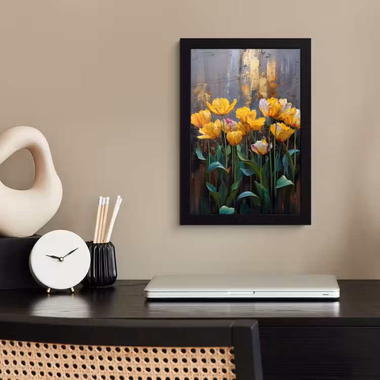 Poster met lijst - Tulpen - Geel - Penseelstreken - Abstract — 2