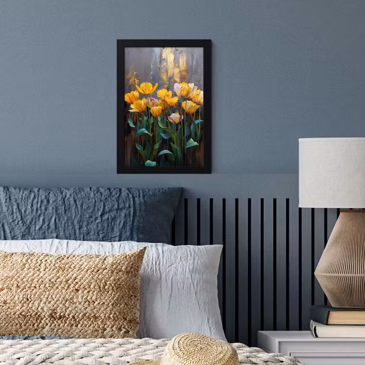 Poster met lijst - Tulpen - Geel - Penseelstreken - Abstract — 3