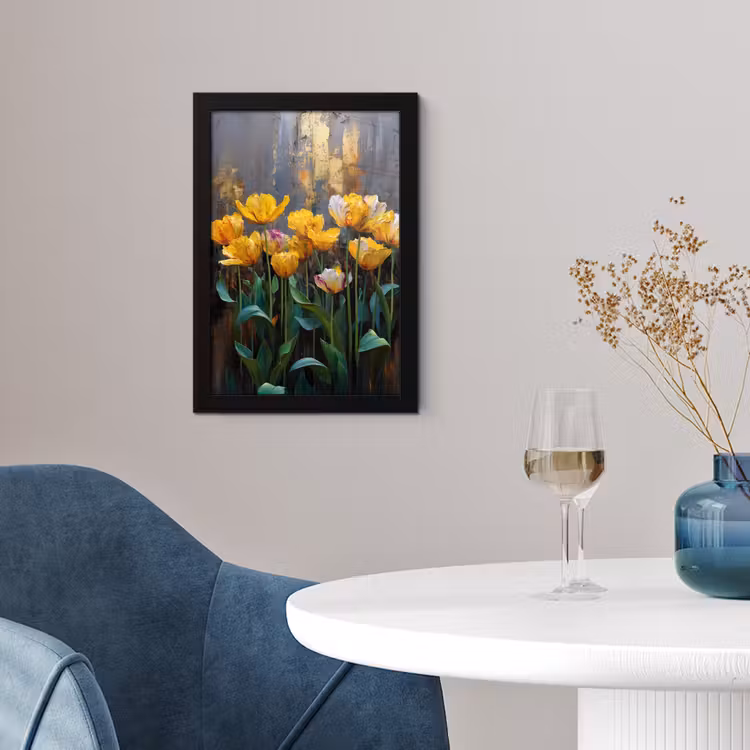 Poster met lijst - Tulpen - Geel - Penseelstreken - Abstract — 4
