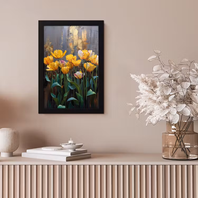 Poster met lijst - Tulpen - Geel - Penseelstreken - Abstract — 5