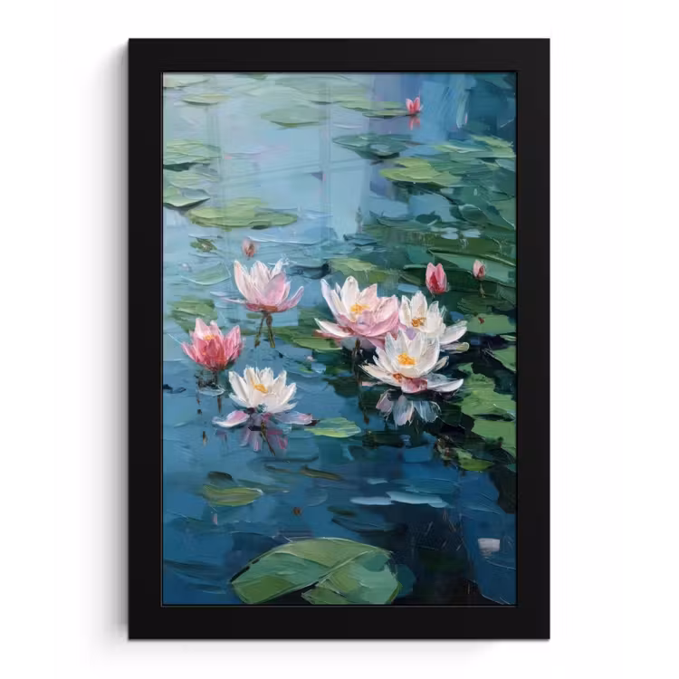 Poster met lijst - Waterlelies - Bloemen - Roze - Water — 1
